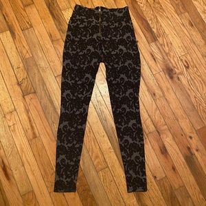 KTOO High Waist Dark Gothic Black Lace Overlay Zip Front Leggings | Pants